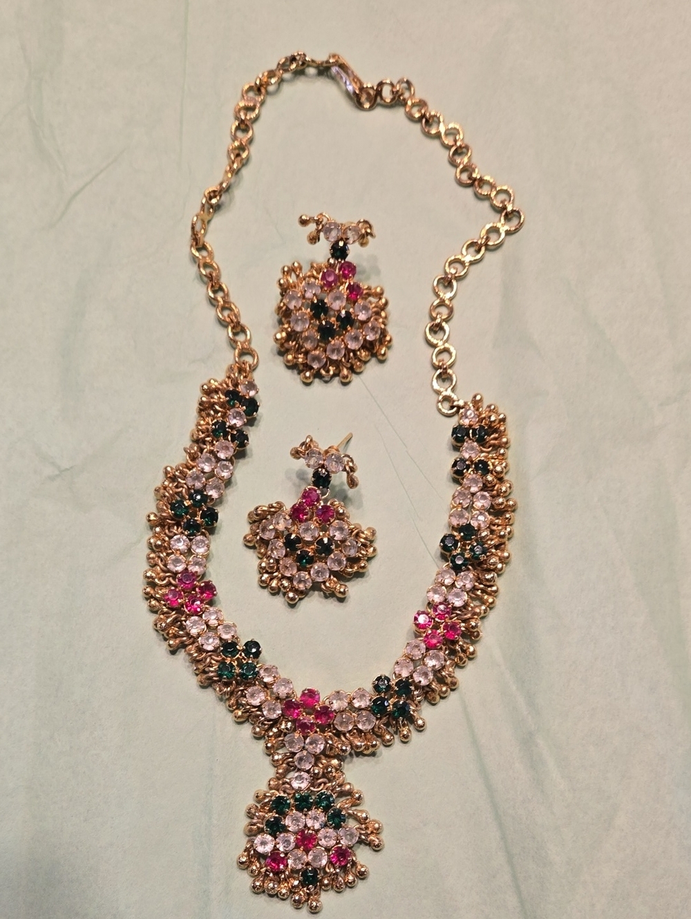 Gold-Tone Multicolor Crystal Necklace and Earring Set